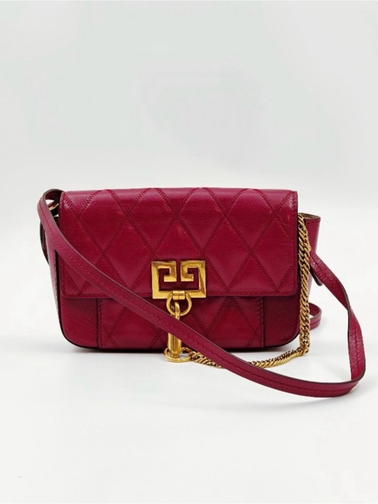 Givenchy Handbags - Givenchy Quilted Burgundy Crossbody Bag with Gold Chain